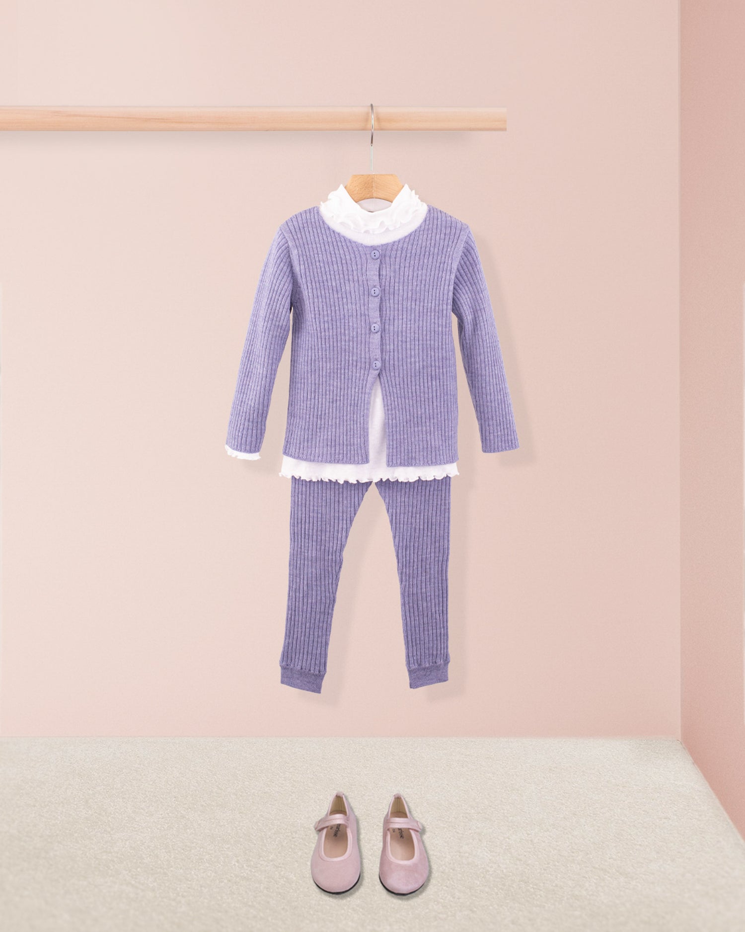 Ribbed Lavender Wool Mélange Cardigan